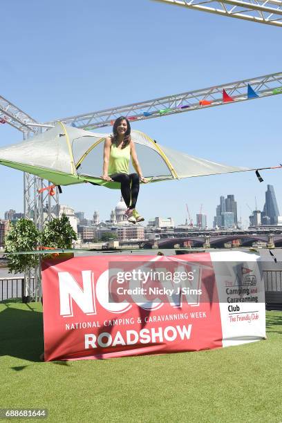 Julia Bradbury scorches on the Southbank to kick start National Camping and Caravanning Week on London's South Bank on May 26, 2017 in London,...