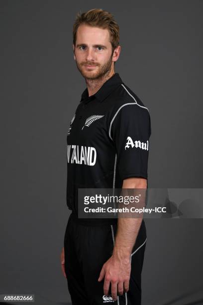 Kane Williamson of New Zealand poses for a portrait at the team hotel on May 25, 2017 in London, England.