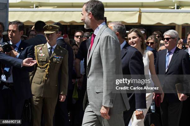 King Felipe VI of Spain , Portuguese President Marcelo Rebelo de Sousa and Queen Letizia of Spain attend the Books Fair 2017 at the Retiro Park on...