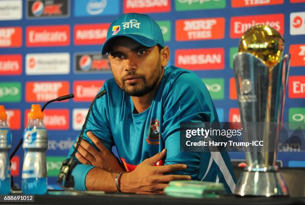 Mashrafe Mortaza, Captain of Bangladesh looks on during a ICC Champions Trophy - Bangladesh Press Conference at Edgbaston on May 26, 2017 in...