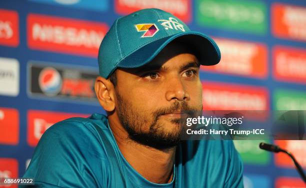 Mashrafe Mortaza, Captain of Bangladesh looks on during a ICC Champions Trophy - Bangladesh Press Conference at Edgbaston on May 26, 2017 in...