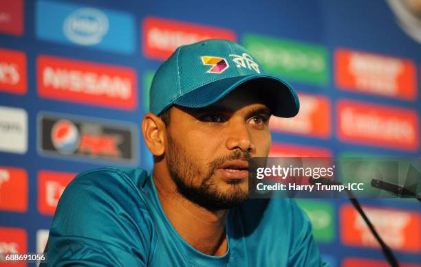 Mashrafe Mortaza, Captain of Bangladesh looks on during a ICC Champions Trophy - Bangladesh Press Conference at Edgbaston on May 26, 2017 in...