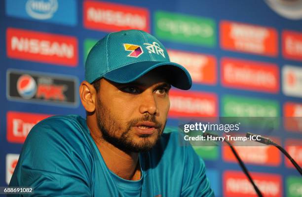 Mashrafe Mortaza, Captain of Bangladesh looks on during a ICC Champions Trophy - Bangladesh Press Conference at Edgbaston on May 26, 2017 in...