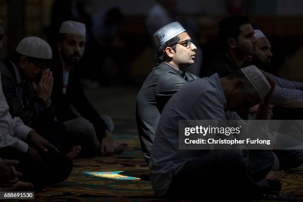 Muslims attend Friday prayers at Manchester Central Mosque where they prayed for those who were killed or injured in the Manchester Arena bombing and...