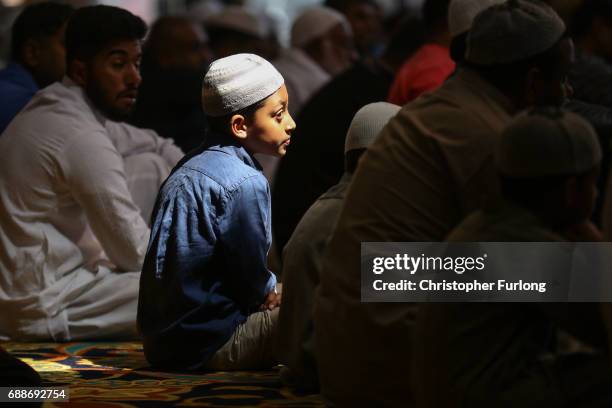 Muslims attend Friday prayers at Manchester Central Mosque where they prayed for the victims and injured in the Manchester Arena bombing, and also...
