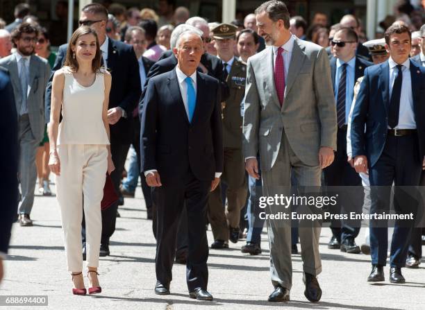 King Felipe of Spain , Queen Letizia of Spain and President of Portugal Marcelo Rebelo de Sousa attend the opening of the 2017 Book Fair at the...