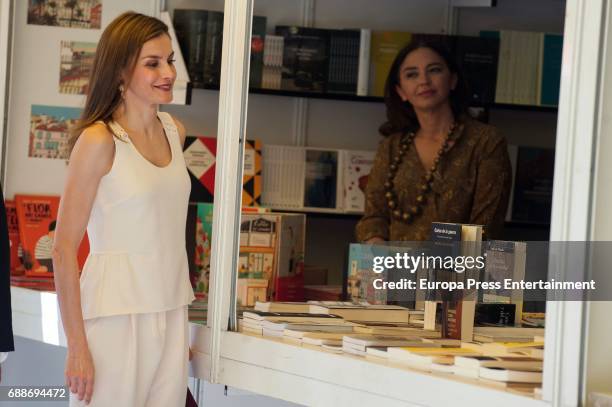 Queen Letizia of Spain attends the opening of the 2017 Book Fair at the Parque del Retiro on May 26, 2017 in Madrid, Spain.