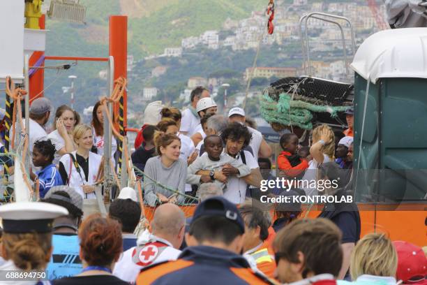 Stages of landing from the Ship, Acquarius, of Italian-Franco-German humanitarian organization «Sos Mediterranee» in partnership with «Medici senza...