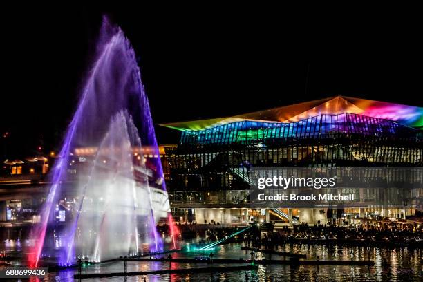 The Magicians of the Mist lightshow at Darling Harbour during Vivid on May 26, 2017 in Sydney, Australia. Vivid Sydney is an annual festival that...