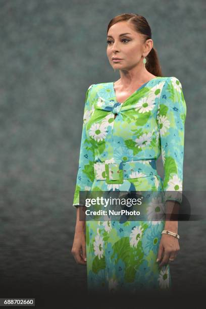 Azerbaijan's Vice President and First Lady Mehriban Aliyeva during the Women's Wrestling medal ceremony at the Baku 2017 4th Islamic Solidarity Games...