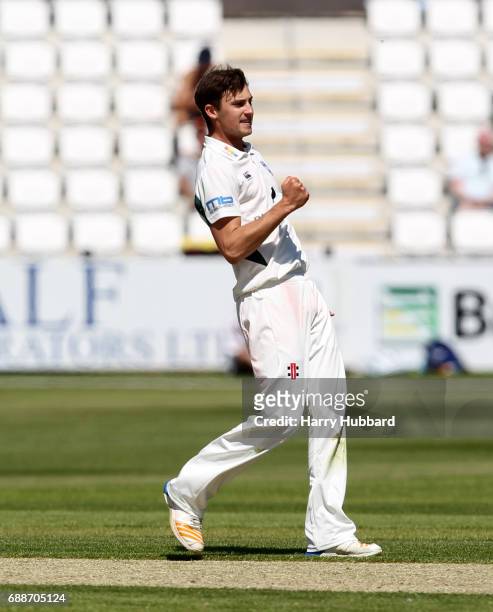 Ed Barnard of Worcestershire celebrates the wicket of Steven Crook of Northamptonshire during the Specsavers County Championship division two match...
