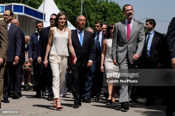 Queen Letizia, Portuguese President Marcelo Rebelo de Sousa and King Felipe VI of Spain inaugurate Books Fair 2017 on May 26, 2017 in Madrid, Spain.