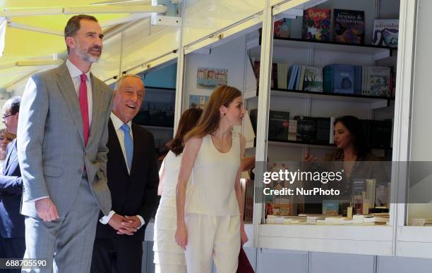 Queen Letizia, Portuguese President Marcelo Rebelo de Sousa and King Felipe VI of Spain inaugurate Books Fair 2017 on May 26, 2017 in Madrid, Spain.