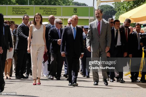 Queen Letizia, Portuguese President Marcelo Rebelo de Sousa and King Felipe VI of Spain inaugurate Books Fair 2017 on May 26, 2017 in Madrid, Spain.