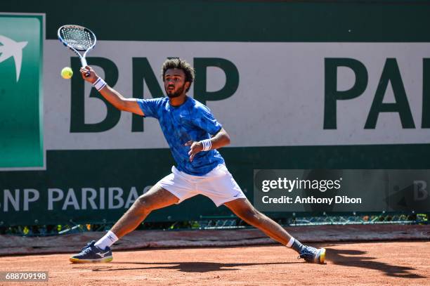 Maxime Hamou of France during a qualifying match of the French Open at Roland Garros on May 26, 2017 in Paris, France.