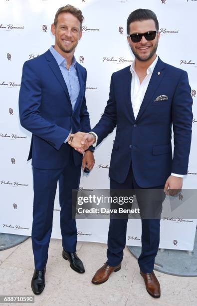 World Champion Jenson Button and Parham Ramezani pose at the launch of The Legacy Collection by Parham Ramezani on The Terrace, Amber Lounge at Le...