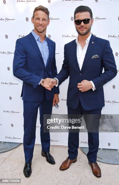 World Champion Jenson Button and Parham Ramezani pose at the launch of The Legacy Collection by Parham Ramezani on The Terrace, Amber Lounge at Le...