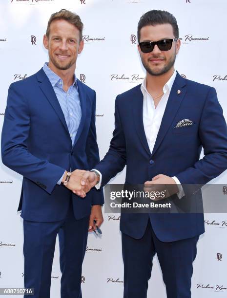 World Champion Jenson Button and Parham Ramezani pose at the launch of The Legacy Collection by Parham Ramezani on The Terrace, Amber Lounge at Le...