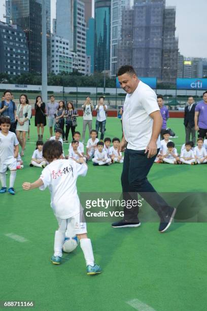 Brazilian retired footballer Ronaldo Luiz Nazario De Lima attends a charity event held by Real Madrid Foundation on May 26, 2017 in Hong Kong, Hong...