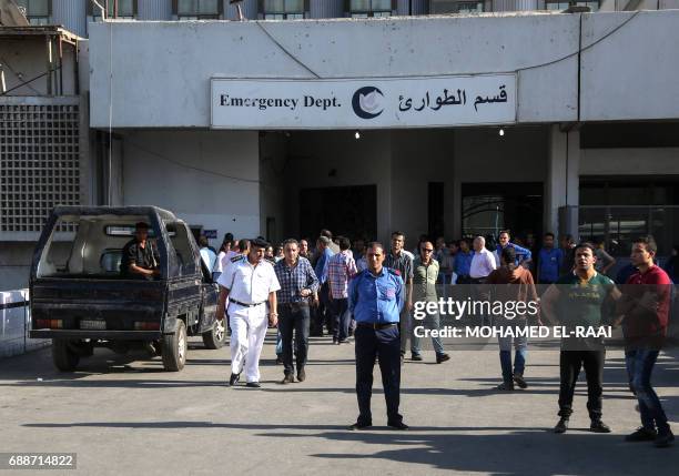 Egyptian gather outside a hospital in Cairo's northern suburb of Shubra on May 26 following an attack in which 28 Coptic pilgirms were gunned down...