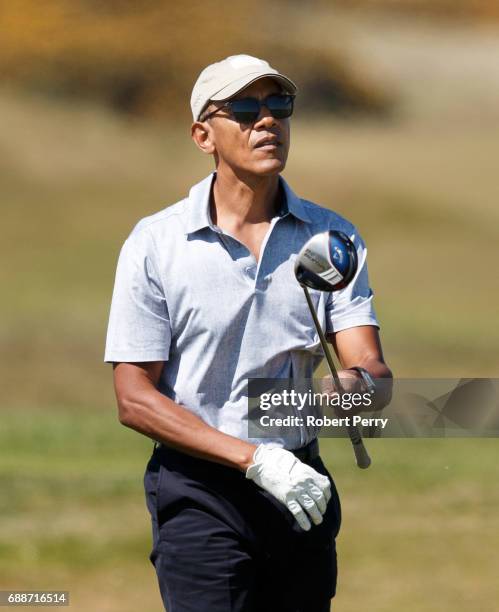 Former United States President Barack Obama plays a round of golf at the Old Course on May 26, 2017 in St Andrews, Scotland.