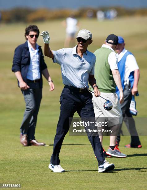 Former United States President Barack Obama plays a round of golf at the Old Course on May 26, 2017 in St Andrews, Scotland.