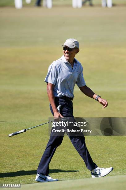 Former United States President Barack Obama plays a round of golf at the Old Course on May 26, 2017 in St Andrews, Scotland.