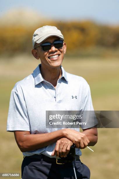 Former United States President Barack Obama plays a round of golf at the Old Course on May 26, 2017 in St Andrews, Scotland.