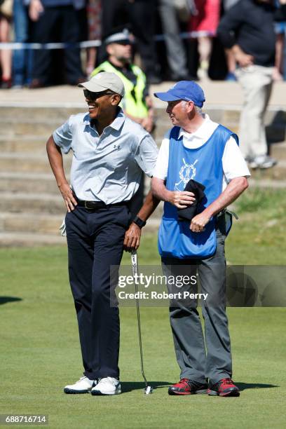 Former United States President Barack Obama plays a round of golf at the Old Course on May 26, 2017 in St Andrews, Scotland.