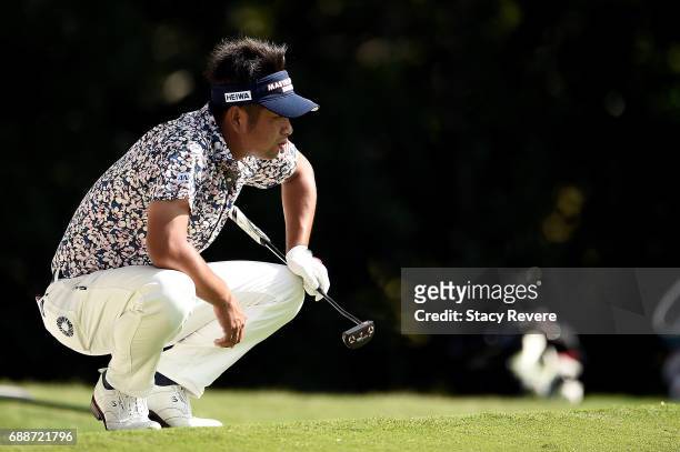 Yuta Ikeda of Japan lines up a putt on the fifth green during Round Two of the DEAN & DELUCA Invitational at Colonial Country Club on May 26, 2017 in...