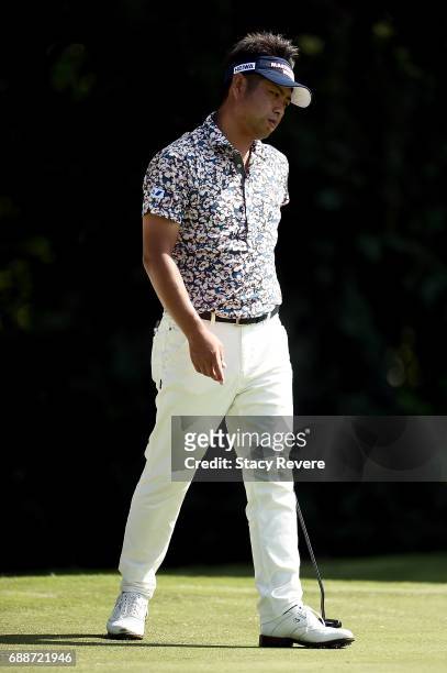 Yuta Ikeda of Japan reacts to a putt on the fifth green during Round Two of the DEAN & DELUCA Invitational at Colonial Country Club on May 26, 2017...