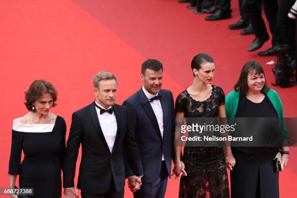 Jacqueline Bisset, Jeremie Renier, director Francois Ozon, Marine Vacth and Myriam Boyer attend "Amant Double " Red Carpet Arrivals during the 70th...