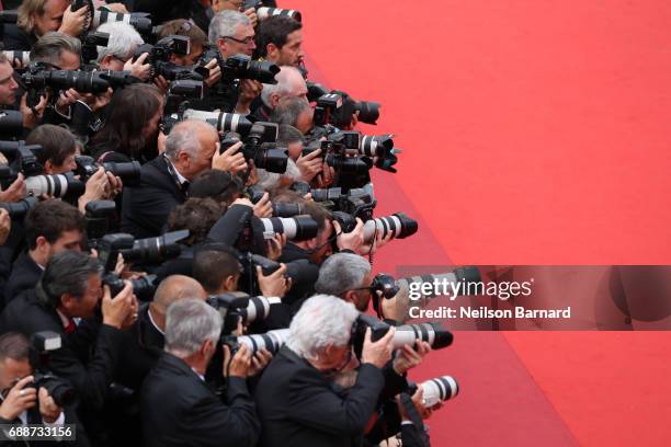 Photographers working at the "Amant Double " screening during the 70th annual Cannes Film Festival at Palais des Festivals on May 26, 2017 in Cannes,...