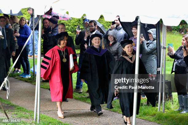 Hillary Clinton gave the Commencement Address at the Wellesley College 2017 166th Commencement Exercises at Wellesley College on May 26, 2017 in...