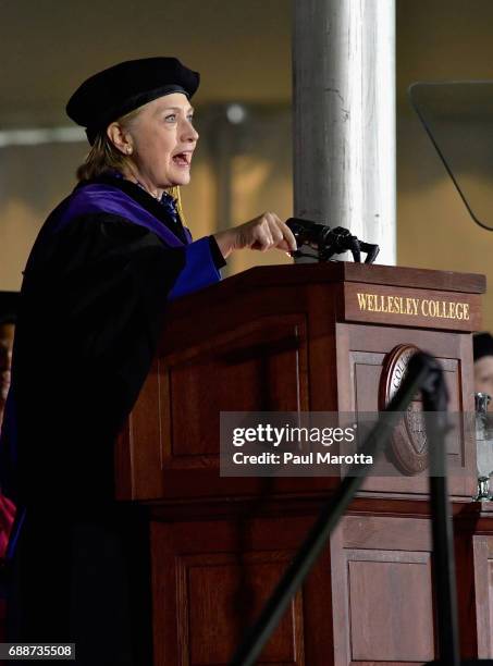 Hillary Clinton gave the Commencement Address at the Wellesley College 2017 166th Commencement Exercises at Wellesley College on May 26, 2017 in...