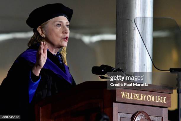 Hillary Clinton gave the Commencement Address at the Wellesley College 2017 166th Commencement Exercises at Wellesley College on May 26, 2017 in...