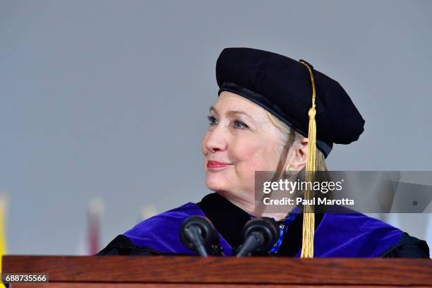 Hillary Clinton gave the Commencement Address at the Wellesley College 2017 166th Commencement Exercises at Wellesley College on May 26, 2017 in...