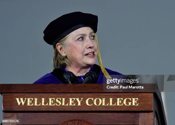 Hillary Clinton gave the Commencement Address at the Wellesley College 2017 166th Commencement Exercises at Wellesley College on May 26, 2017 in...