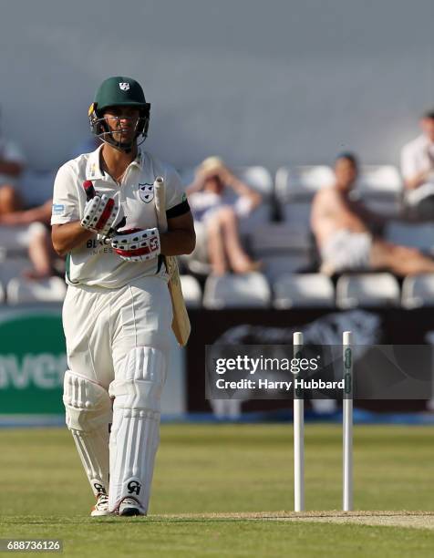 Brett D'Oliveria of Worcestershire is bowled by Nathan Buck of Northamptonshire in action during the Specsavers County Championship division two...