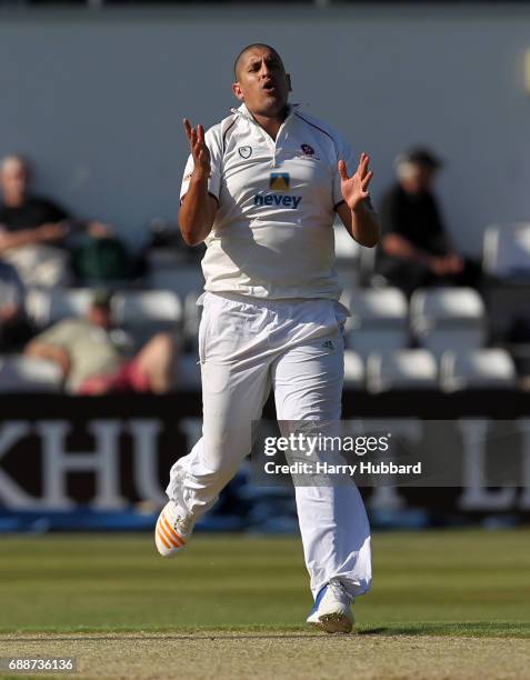 Rory Kleinveldt of Northamptonshire reacts during the Specsavers County Championship division two match between Northamptonshire and Worcestershire...