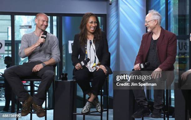 Actors James Badge Dale, Tamara Tunie and writer Robert Schenkkan attend Build to discuss "Building The Wall" at Build Studio on May 25, 2017 in New...