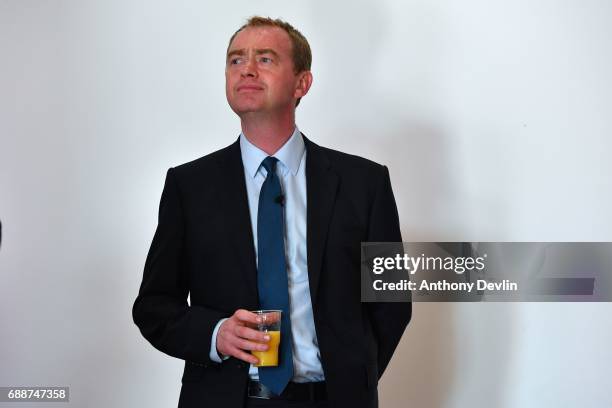 Liberal Democrat Leader Tim Farron waits to speak during a Remembrance event held by the Ahmadiyya community at the Darul Aman Mosque in Manchester...