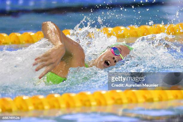 Marion Abert competes in the 4x200m Women's Team Freestyle final on day four of the French National Swimming Championships on May 26, 2017 in...