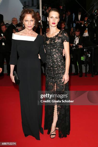 Jacqueline Bisset and Marine Vacth leave the "Amant Double " screening during the 70th annual Cannes Film Festival at Palais des Festivals on May 26,...