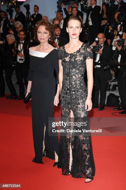 Jacqueline Bisset and Marine Vacth leave the "Amant Double " screening during the 70th annual Cannes Film Festival at Palais des Festivals on May 26,...