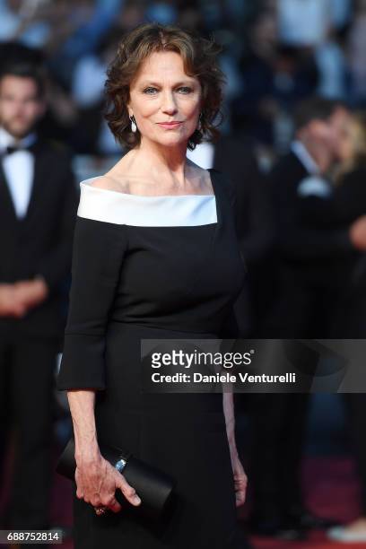 Jacqueline Bisset leaves after the "Amant Double " Red Carpet Arrivals during the 70th annual Cannes Film Festival at Palais des Festivals on May 26,...