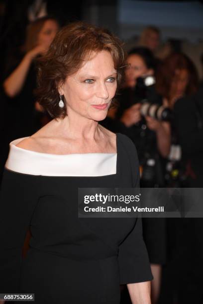 Jacqueline Bisset leaves after the "Amant Double " Red Carpet Arrivals during the 70th annual Cannes Film Festival at Palais des Festivals on May 26,...