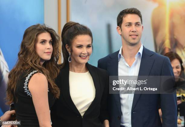 Actress Lynda Carter with daughter Jessica Altman and son James Altman arrive for the Premiere Of Warner Bros. Pictures' "Wonder Woman" held at the...