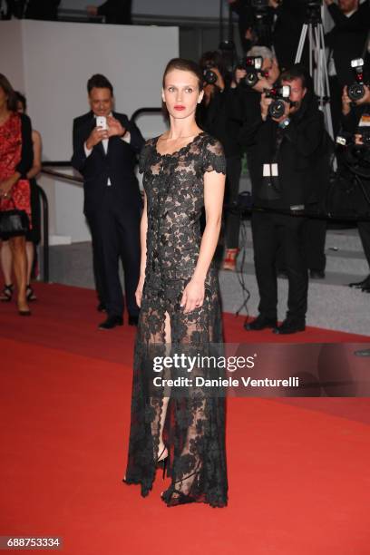 Marine Vacth leaves "Amant Double " Red Carpet Arrivals during the 70th annual Cannes Film Festival at Palais des Festivals on May 26, 2017 in...