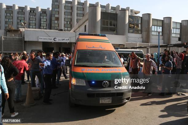 Wounded people of St. Samuels Monastery attack are taken to the Nasser Institute For Research and Treatment, after the attackers opened fire on a bus...